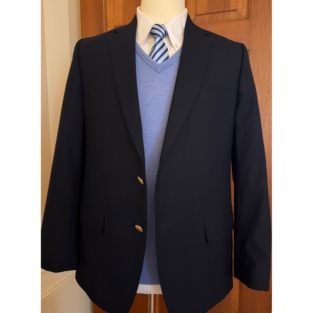 Lands' End Boys Hopsack Blazer Size 20 Navy/Gold Two-Button Sport Coat Jacket - Picture 4 of 14